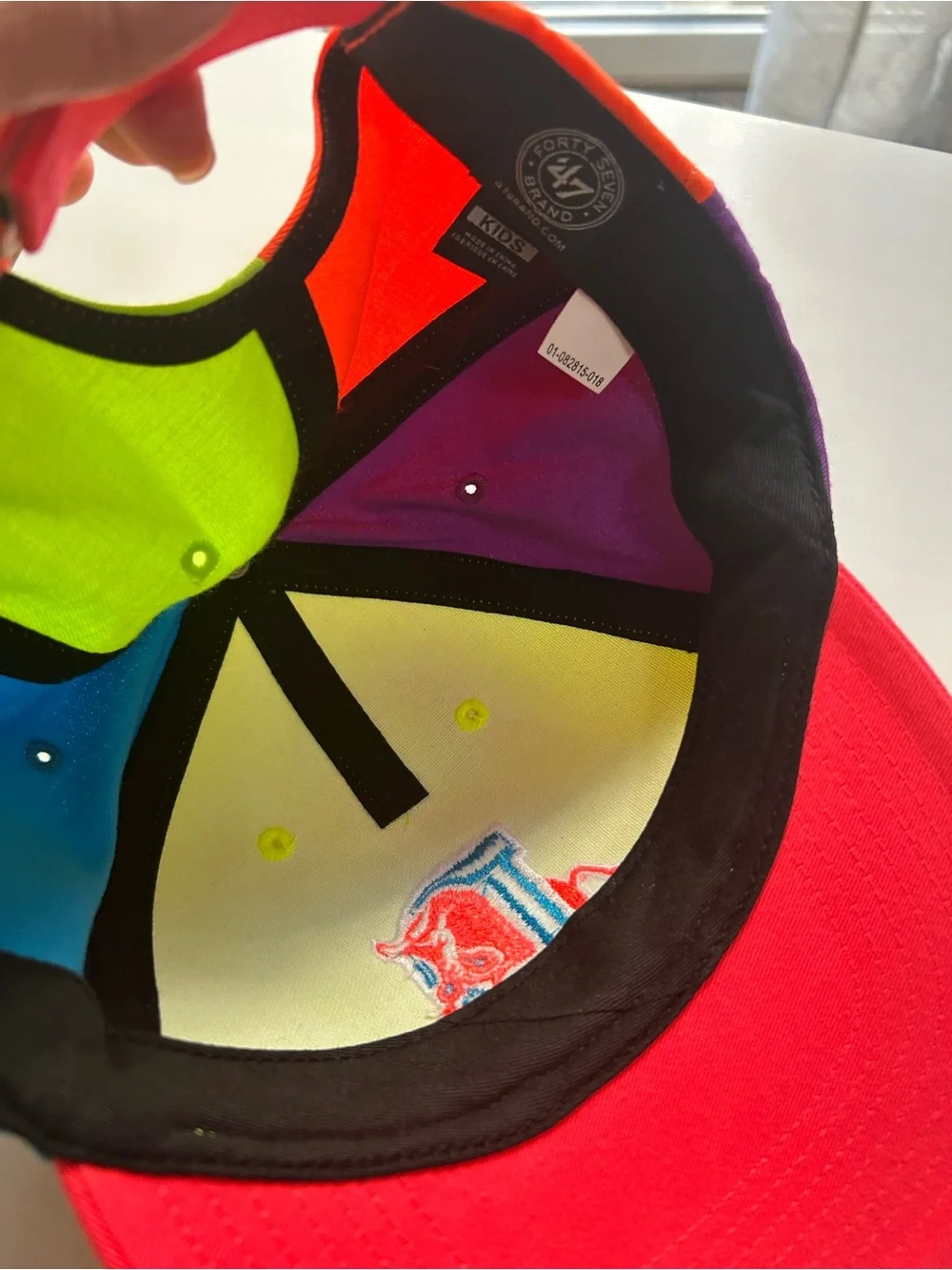 Neon Colorblock Kids Baseball Cap with Red Brim